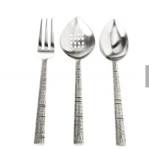 NEW Lisa Jenks tattoo 3 piece set Silver Patterned Serving Utensil Set